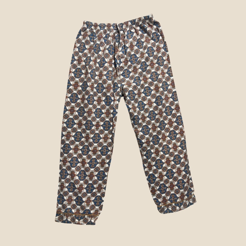 Vintage Gaddi 70s Pajama Set XL Boho Geometric Pattern Balloon Pants Blue Brown - Picture 4 of 16